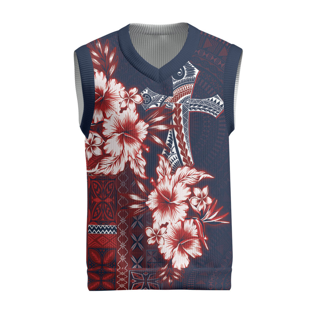 Samoa AIGA Mamanu Siapo Malu Motifs Christmas Knitted V-Neck Vest Flag Color LT7 Navy Blue - Polynesian Pride