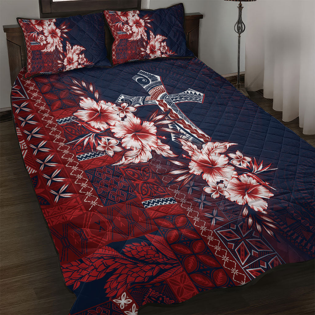 Samoa AIGA Mamanu Siapo Malu Motifs Quilt Bed Set Flag Color LT7 Navy Blue - Polynesian Pride