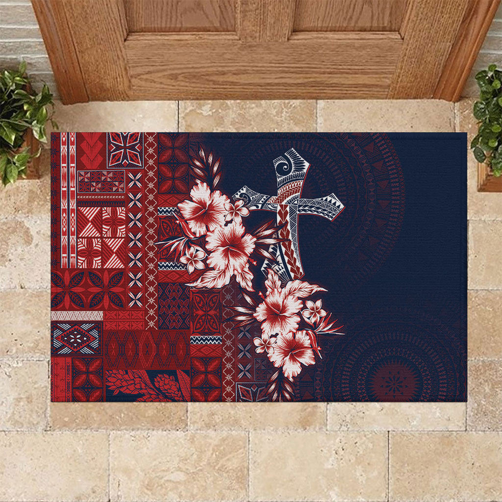 Samoa AIGA Mamanu Siapo Malu Motifs Rubber Doormat Flag Color LT7 Navy Blue - Polynesian Pride