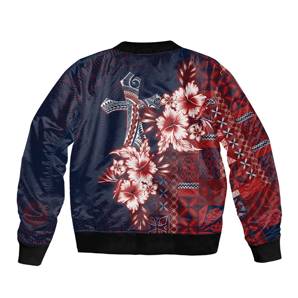 Samoa AIGA Mamanu Siapo Malu Motifs Sleeve Zip Bomber Jacket Flag Color