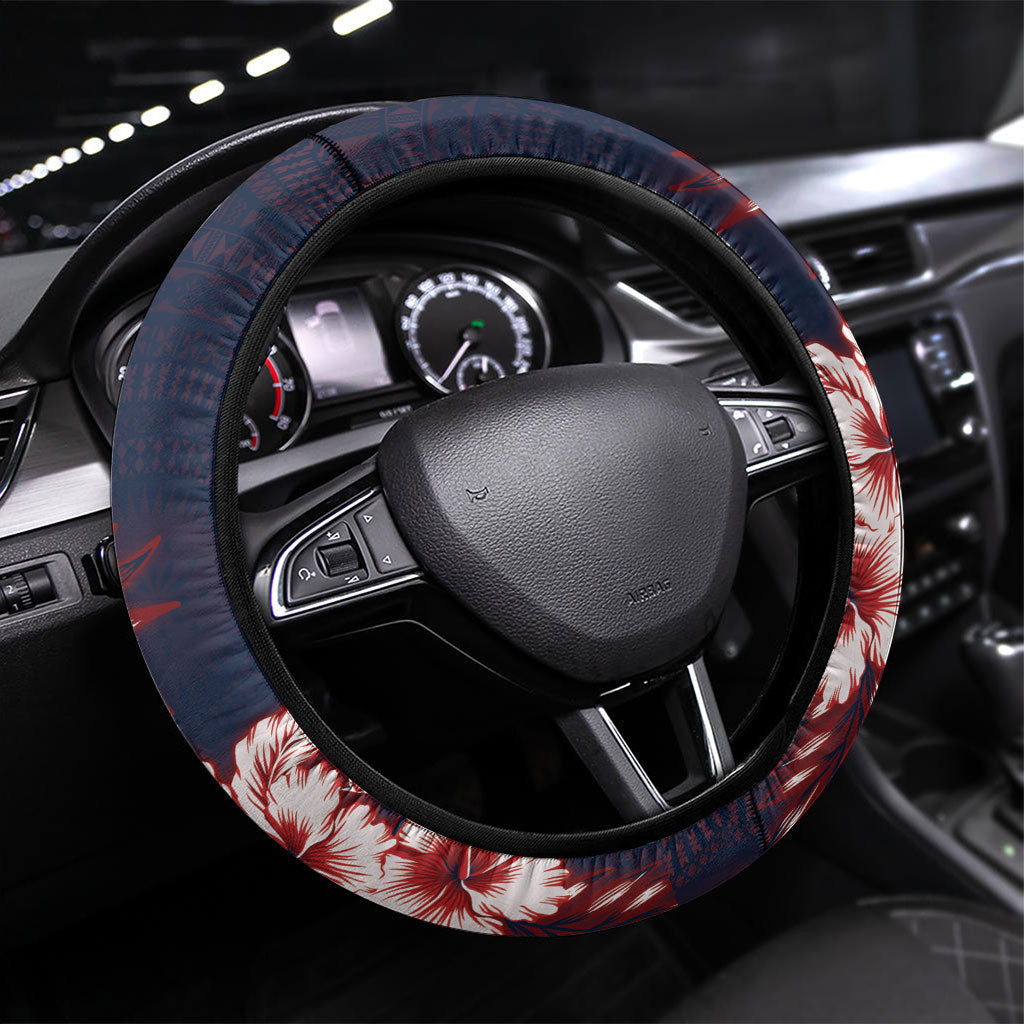 Samoa AIGA Mamanu Siapo Malu Motifs Steering Wheel Cover Flag Color LT7 Universal Fit Navy Blue - Polynesian Pride