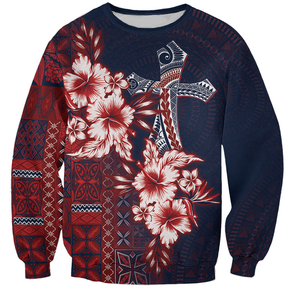 Samoa AIGA Mamanu Siapo Malu Motifs Sweatshirt Flag Color LT7 Unisex Navy Blue - Polynesian Pride