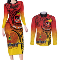 Papua New Guinea 50 Years Couples Matching Long Sleeve Bodycon Dress and Long Sleeve Button Shirt Motuan Motifs