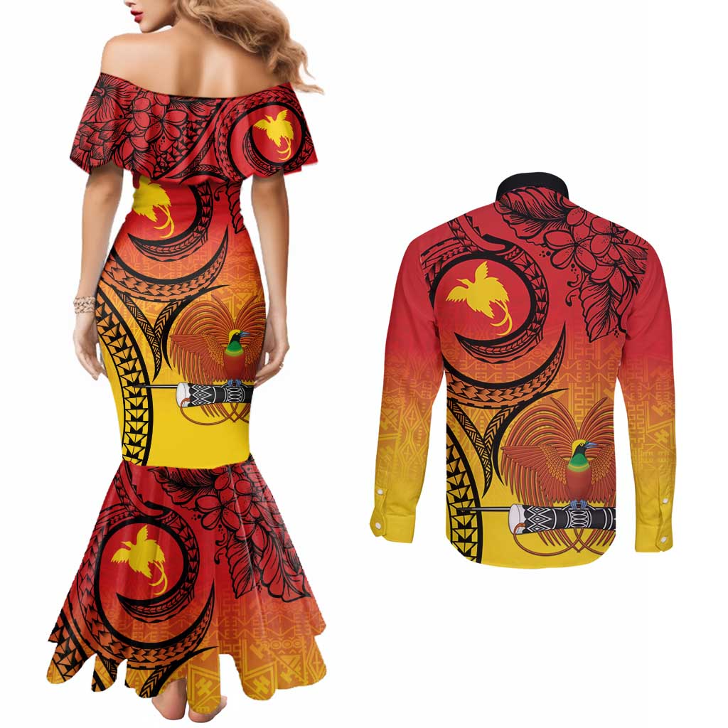 Papua New Guinea 50 Years Couples Matching Mermaid Dress and Long Sleeve Button Shirt Motuan Motifs