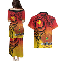 Papua New Guinea 50 Years Couples Matching Puletasi and Hawaiian Shirt Motuan Motifs