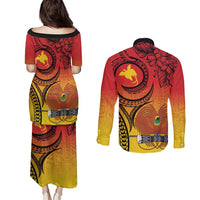Papua New Guinea 50 Years Couples Matching Puletasi and Long Sleeve Button Shirt Motuan Motifs
