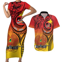 Papua New Guinea 50 Years Couples Matching Short Sleeve Bodycon Dress and Hawaiian Shirt Motuan Motifs