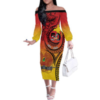 Papua New Guinea 50 Years Family Matching Off The Shoulder Long Sleeve Dress and Hawaiian Shirt Motuan Motifs