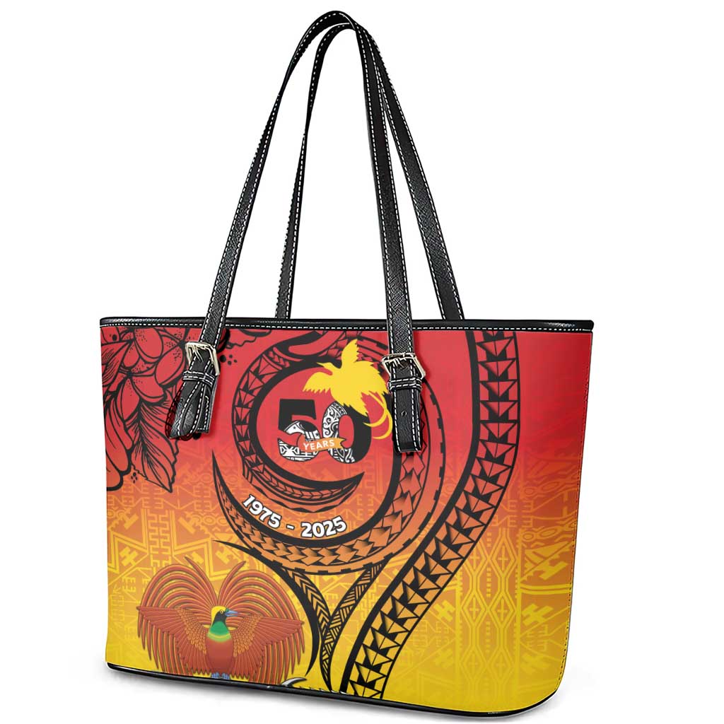 Papua New Guinea 50 Years Leather Tote Bag Motuan Motifs
