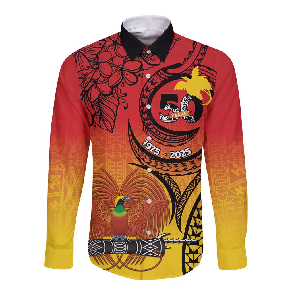 Papua New Guinea 50 Years Long Sleeve Button Shirt Motuan Motifs