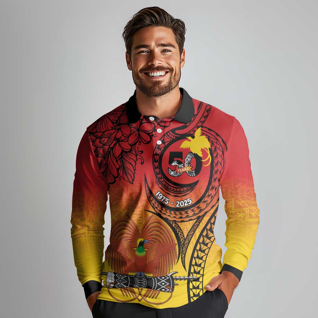Papua New Guinea 50 Years Long Sleeve Polo Shirt Motuan Motifs