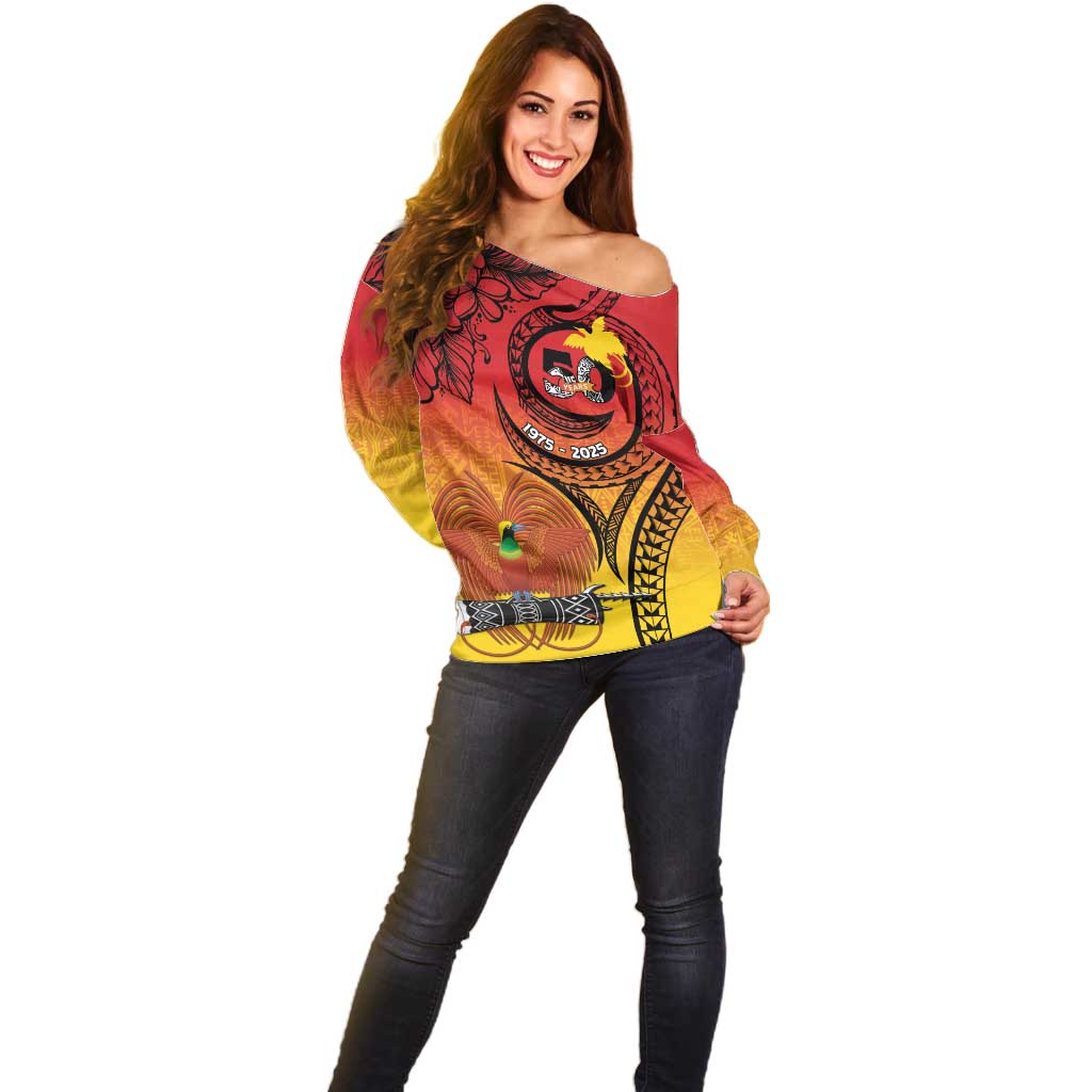 Papua New Guinea 50 Years Off Shoulder Sweater Motuan Motifs