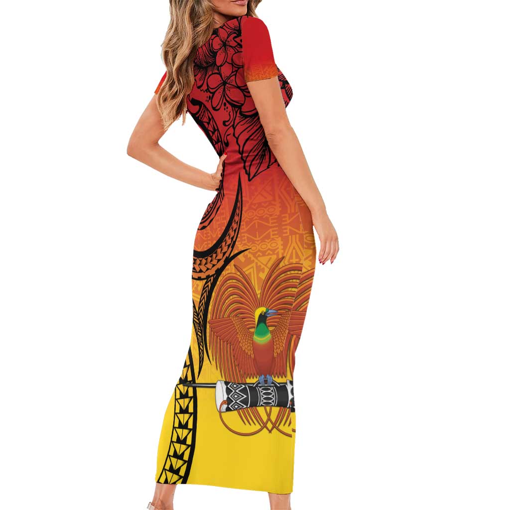 Papua New Guinea 50 Years Short Sleeve Bodycon Dress Motuan Motifs