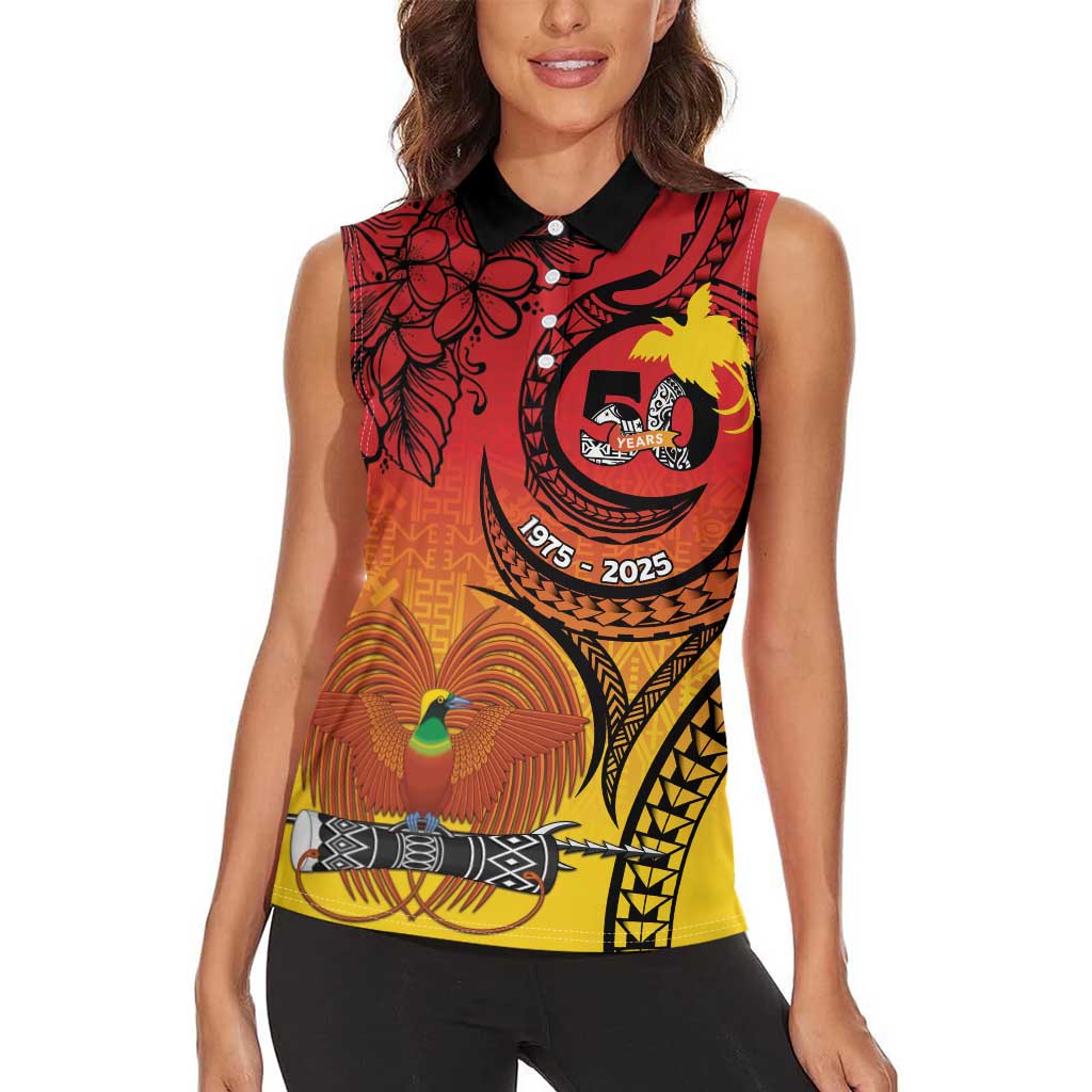 Papua New Guinea 50 Years Women Sleeveless Polo Shirt Motuan Motifs