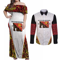 Personalized Papua New Guinea Couples Matching Off Shoulder Maxi Dress and Long Sleeve Button Shirt Hapi De bilong Indipendens PNG