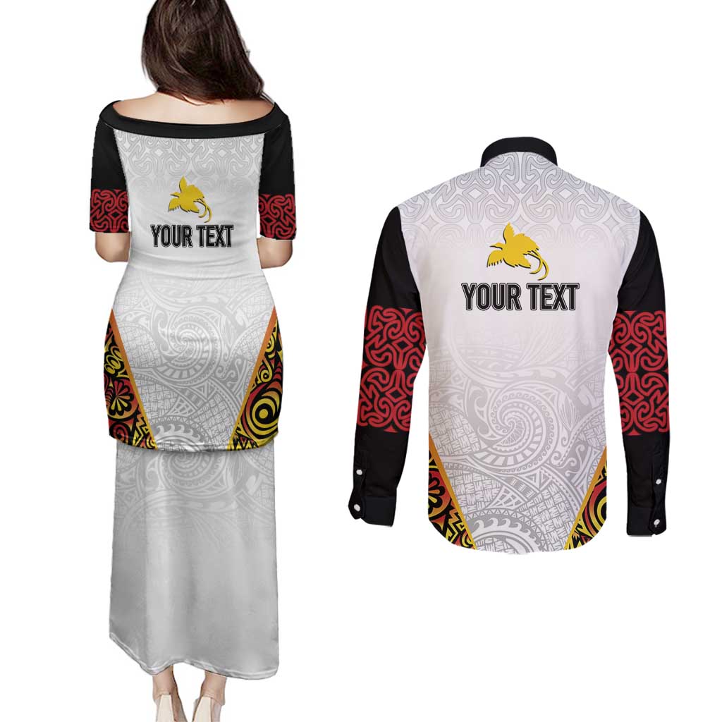 Personalized Papua New Guinea Couples Matching Puletasi and Long Sleeve Button Shirt Hapi De bilong Indipendens PNG