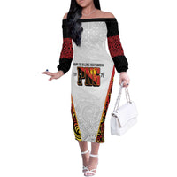 Personalized Papua New Guinea Family Matching Off The Shoulder Long Sleeve Dress and Hawaiian Shirt Hapi De bilong Indipendens PNG