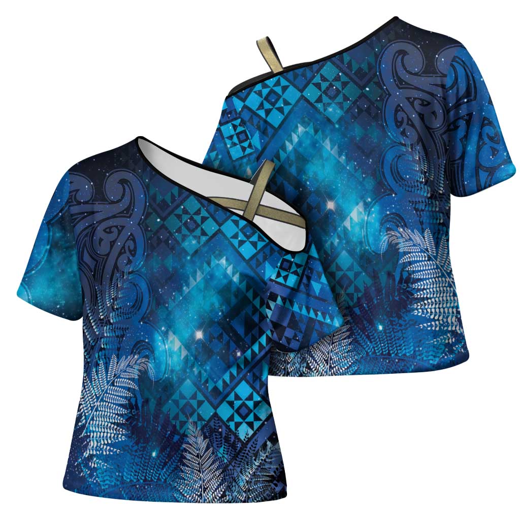 Aotearoa Taniko Matariki Cross Shoulder Shirt Cosmic Blue