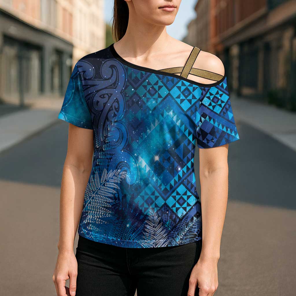 Aotearoa Taniko Matariki Cross Shoulder Shirt Cosmic Blue