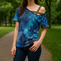Aotearoa Taniko Matariki Cross Shoulder Shirt Cosmic Blue