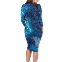 Aotearoa Taniko Matariki Family Matching Long Sleeve Bodycon Dress and Hawaiian Shirt Cosmic Blue LT7 - Polynesian Pride