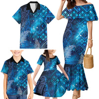 Aotearoa Taniko Matariki Family Matching Mermaid Dress and Hawaiian Shirt Cosmic Blue LT7 - Polynesian Pride