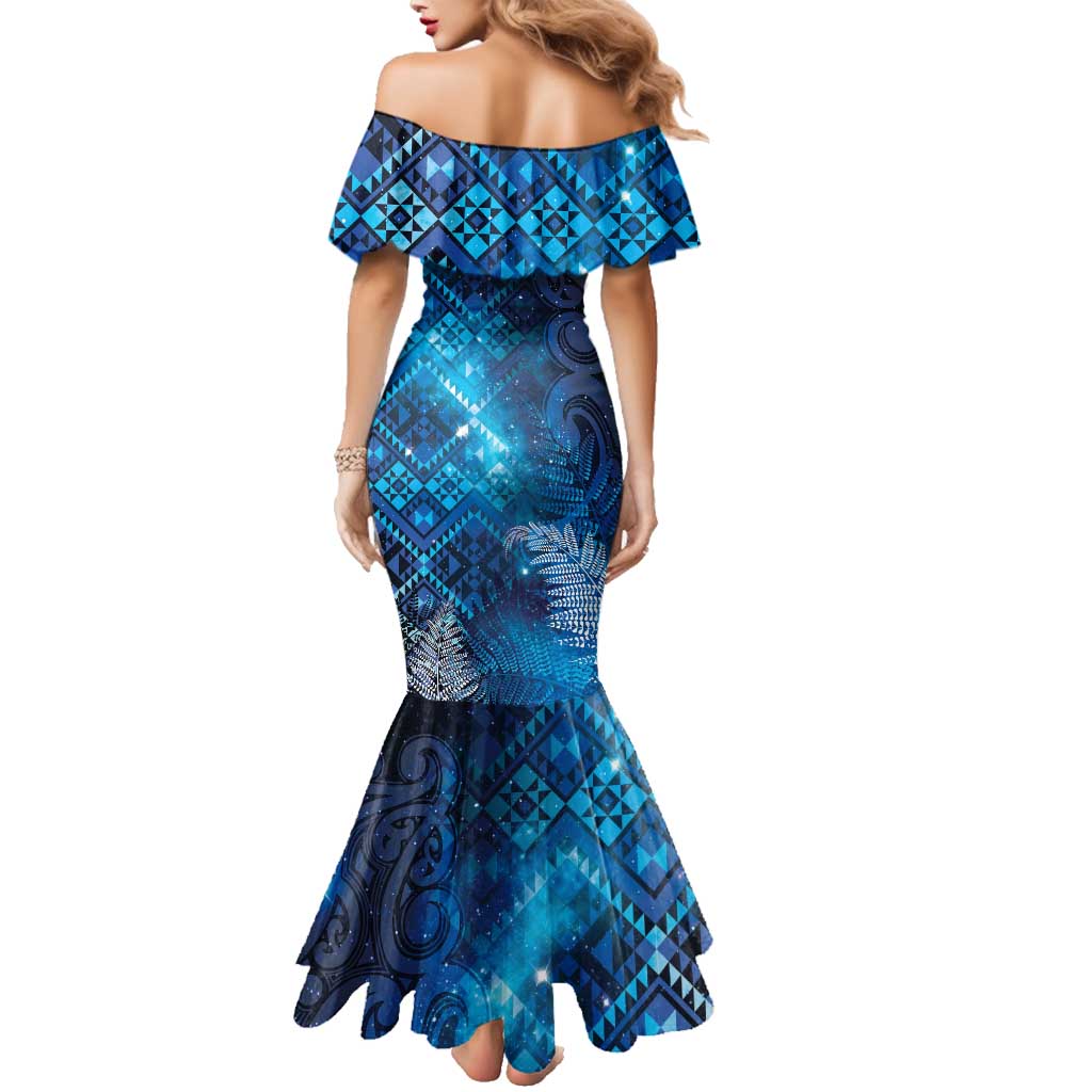 Aotearoa Taniko Matariki Family Matching Mermaid Dress and Hawaiian Shirt Cosmic Blue LT7 - Polynesian Pride