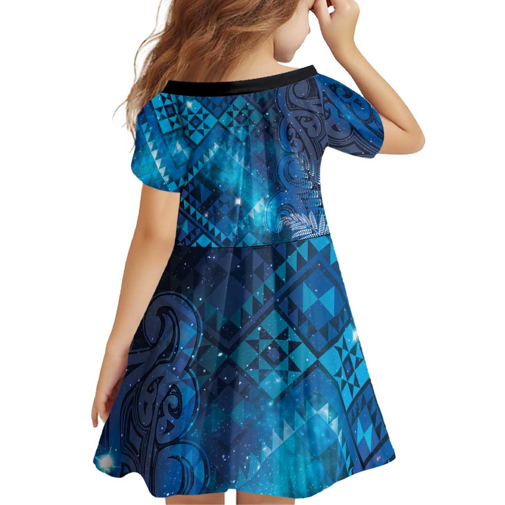Aotearoa Taniko Matariki Family Matching Off The Shoulder Long Sleeve Dress and Hawaiian Shirt Cosmic Blue LT7 - Polynesian Pride
