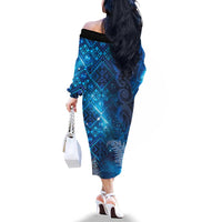 Aotearoa Taniko Matariki Family Matching Off The Shoulder Long Sleeve Dress and Hawaiian Shirt Cosmic Blue LT7 - Polynesian Pride