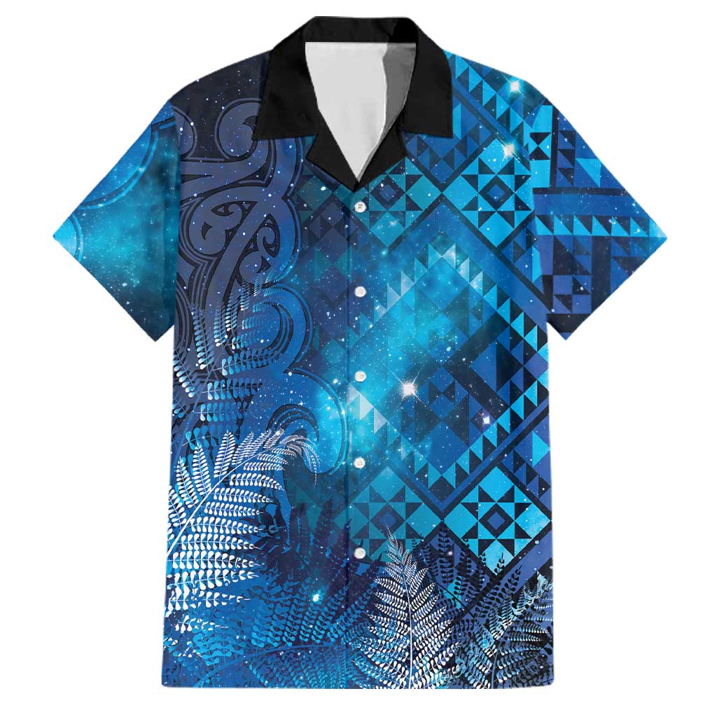 Aotearoa Taniko Matariki Family Matching Off Shoulder Short Dress and Hawaiian Shirt Cosmic Blue
