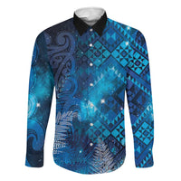 Aotearoa Taniko Matariki Family Matching Off Shoulder Short Dress and Hawaiian Shirt Cosmic Blue