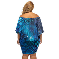 Aotearoa Taniko Matariki Family Matching Off Shoulder Short Dress and Hawaiian Shirt Cosmic Blue