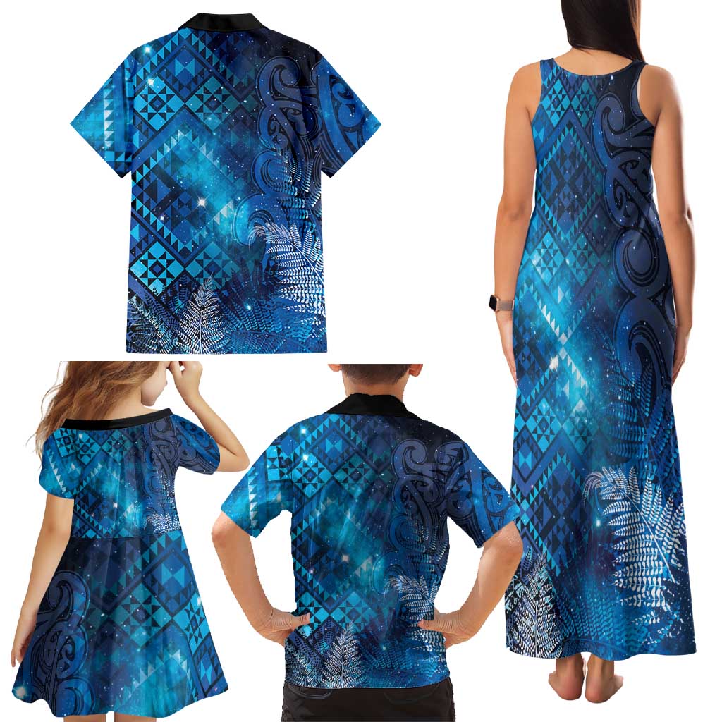 Aotearoa Taniko Matariki Family Matching Tank Maxi Dress and Hawaiian Shirt Cosmic Blue