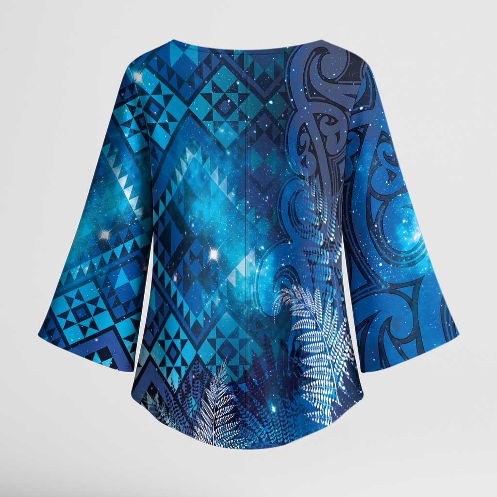 Aotearoa Taniko Matariki Kimono Sleeve Blouse Cosmic Blue