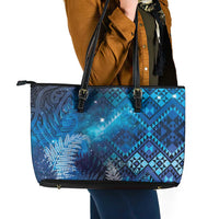 Aotearoa Taniko Matariki Leather Tote Bag Cosmic Blue