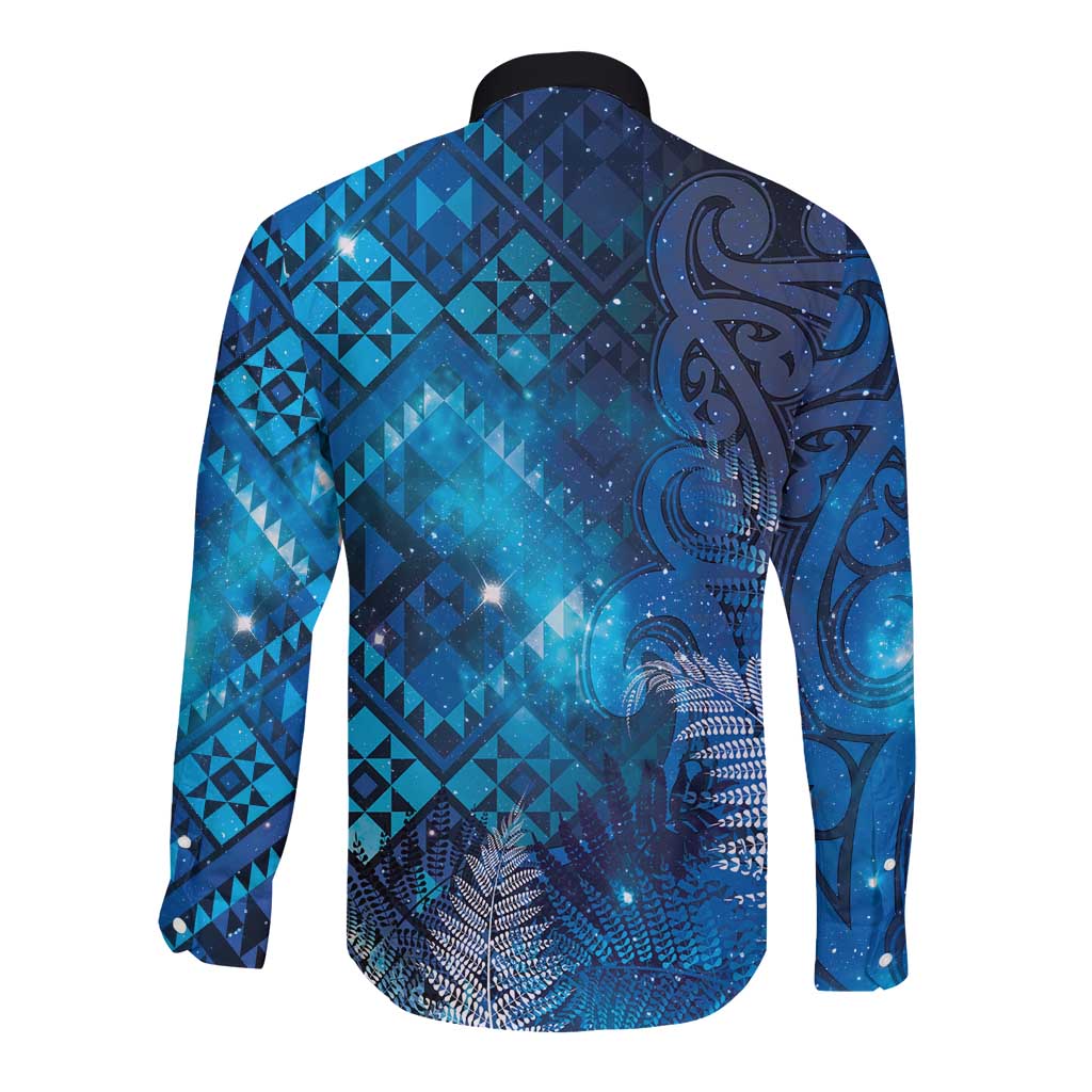 Aotearoa Taniko Matariki Long Sleeve Button Shirt Cosmic Blue