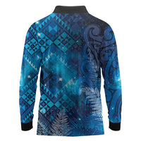 Aotearoa Taniko Matariki Long Sleeve Polo Shirt Cosmic Blue