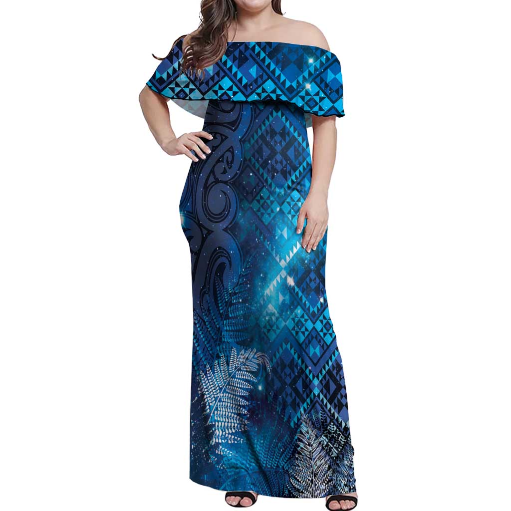 Aotearoa Taniko Matariki Off Shoulder Maxi Dress Cosmic Blue