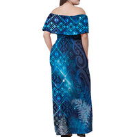 Aotearoa Taniko Matariki Off Shoulder Maxi Dress Cosmic Blue