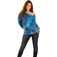 Aotearoa Taniko Matariki Off Shoulder Sweater Cosmic Blue