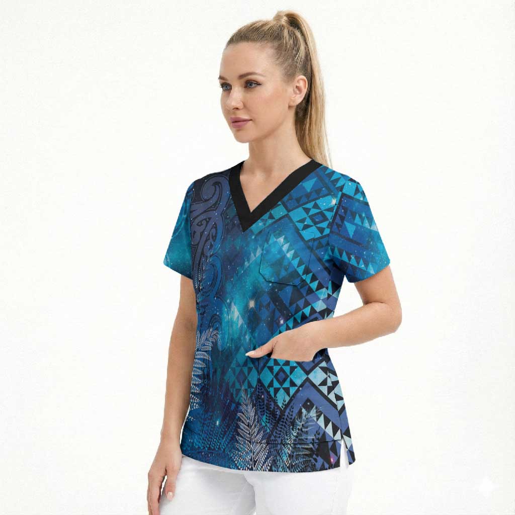 Aotearoa Taniko Matariki Scrub Top Cosmic Blue