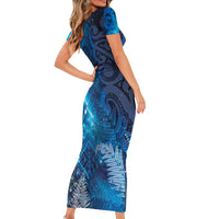 Aotearoa Taniko Matariki Short Sleeve Bodycon Dress Cosmic Blue