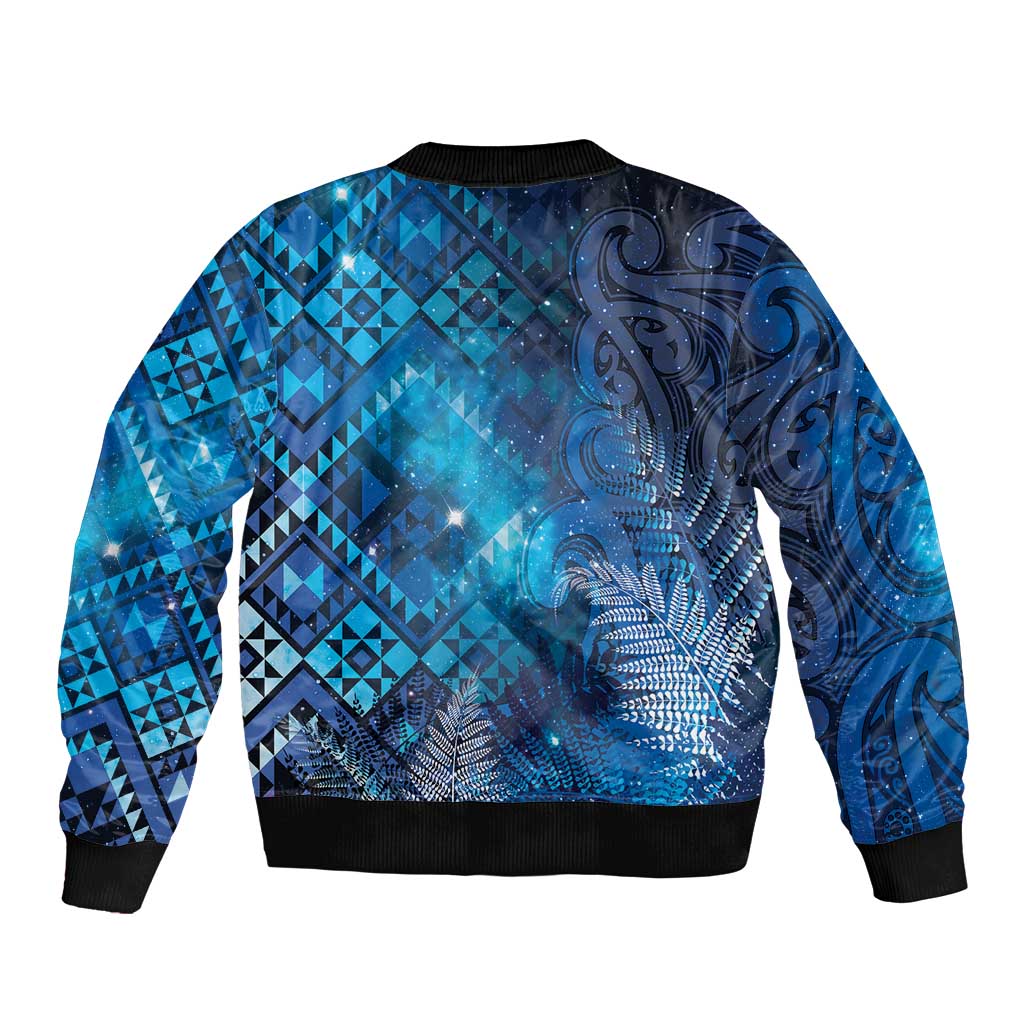 Aotearoa Taniko Matariki Sleeve Zip Bomber Jacket Cosmic Blue
