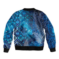 Aotearoa Taniko Matariki Sleeve Zip Bomber Jacket Cosmic Blue
