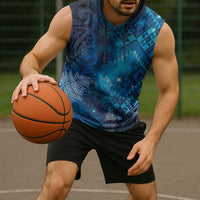 Aotearoa Taniko Matariki Sleeveless Hoodie Cosmic Blue