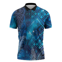 Aotearoa Taniko Matariki Zipper Polo Shirt Cosmic Blue