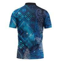 Aotearoa Taniko Matariki Zipper Polo Shirt Cosmic Blue