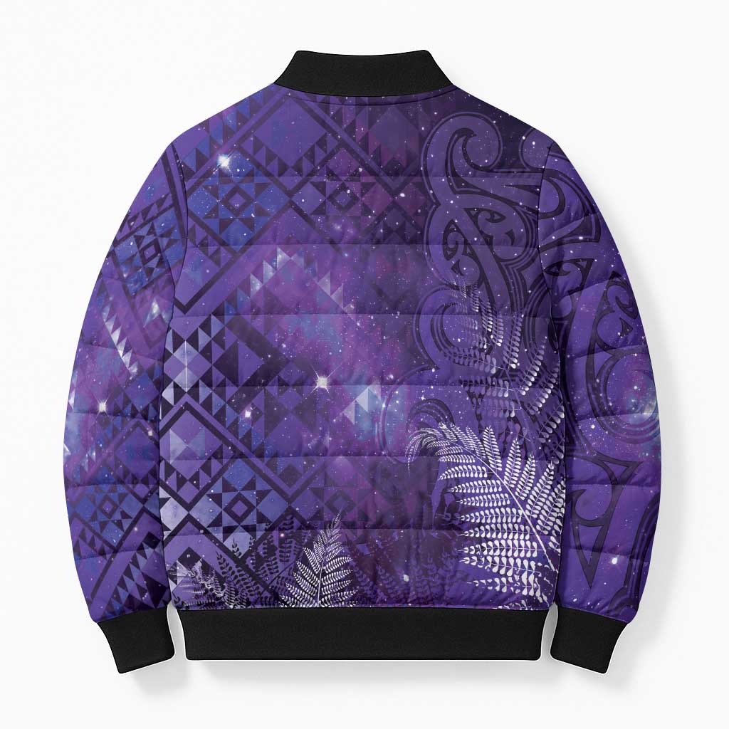 Aotearoa Taniko Matariki Bomber Puffer Jacket Cosmic Violet