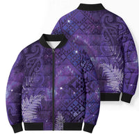 Aotearoa Taniko Matariki Bomber Puffer Jacket Cosmic Violet