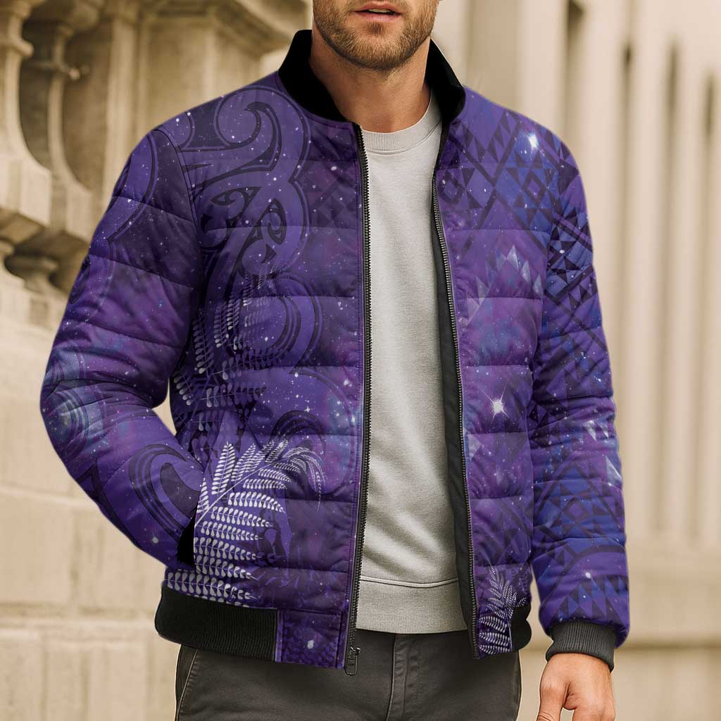 Aotearoa Taniko Matariki Bomber Puffer Jacket Cosmic Violet